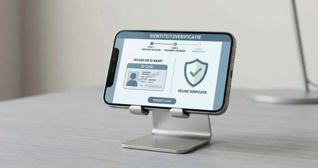 Conceptuele illustratie van accountverificatie met identiteitscontrole zonder echte casino-interface