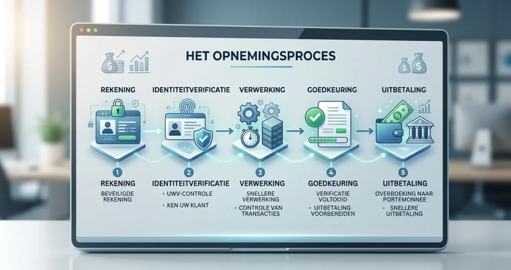 Illustratie van een veilige digitale uitbetalingsflow met verificatiestappen